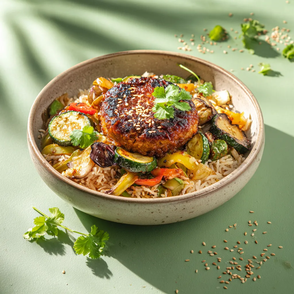 Galette de haricot hazuki, Riz Basmati à la citronnelle et coco, et petits légumes