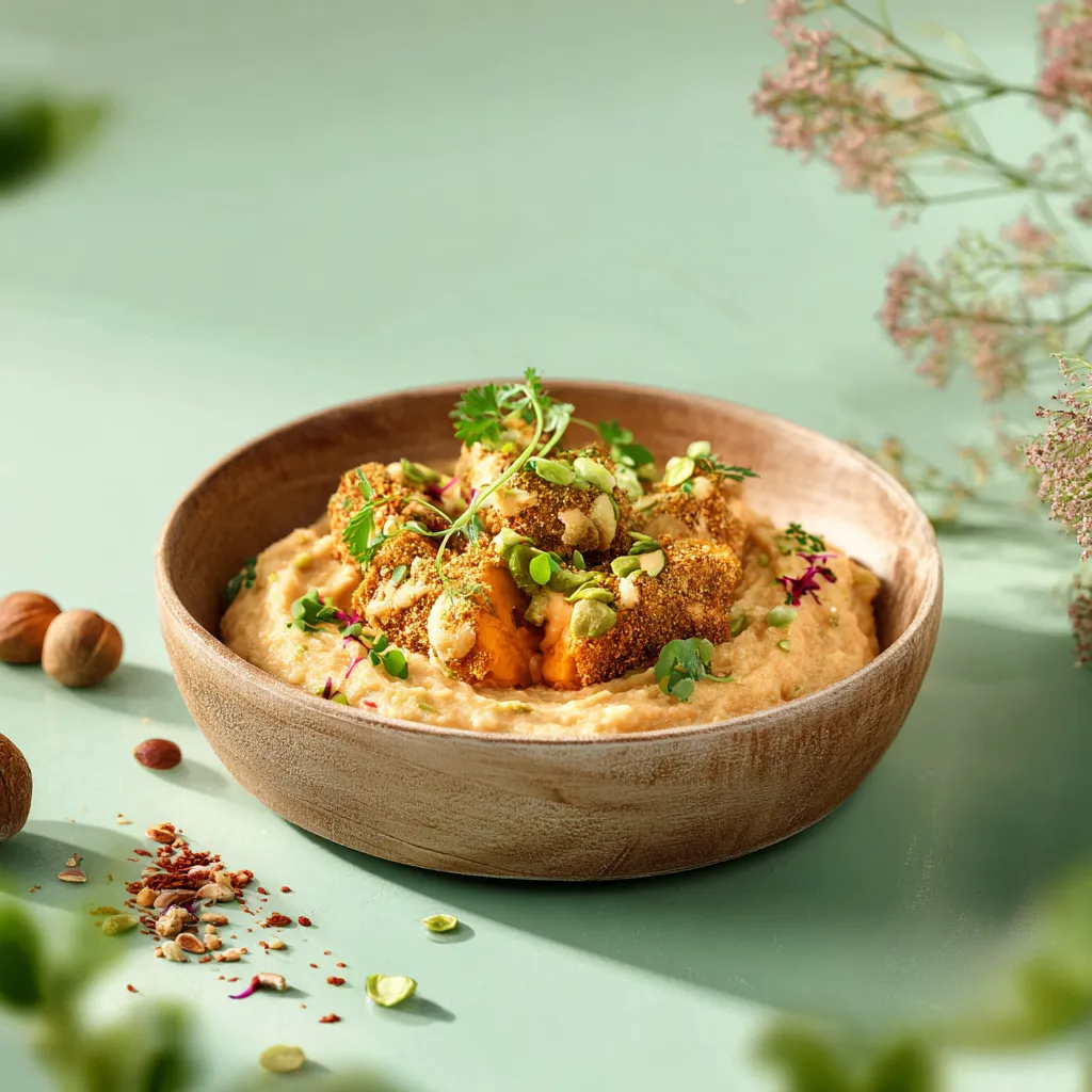 [7573] Purée de Patate douce pané de blé sauce tex mex