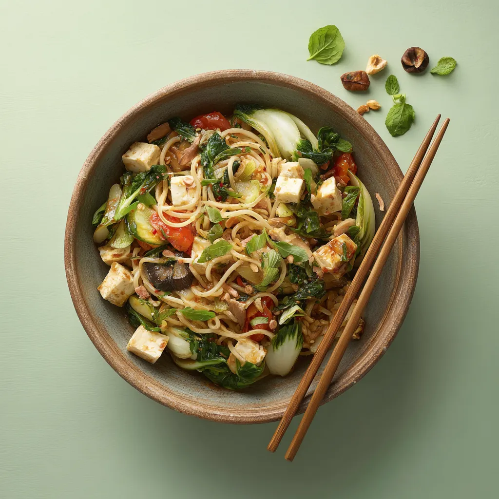 Wok végétal, légumes Chop Suey et nouilles chinoises